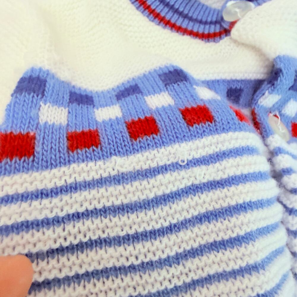 Vintage 80s Confetti Knits Knit Striped Cardigan & Matching Hat Set Sz 0-6 mo - Picture 7 of 9